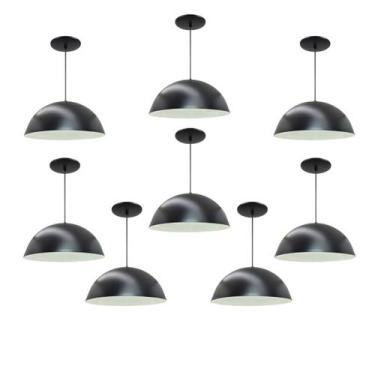 Imagem de Kit 8 Luminária Pendente Meia Lua 34cm Com Interior Branco Brilho Com 
