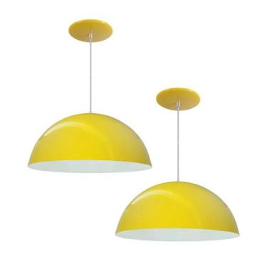 Imagem de Kit 2 Luminária Pendente Meia Lua 34cm Com Interior Branco Brilho Com 