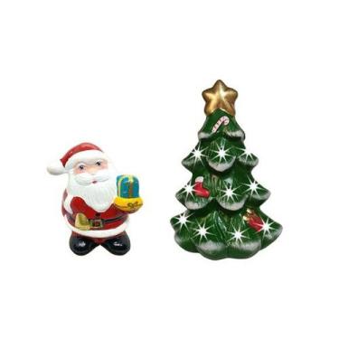 Imagem de Arvore Porta Vela de Natal e Papai Noel Pequeno Ceramica - Decore Casa
