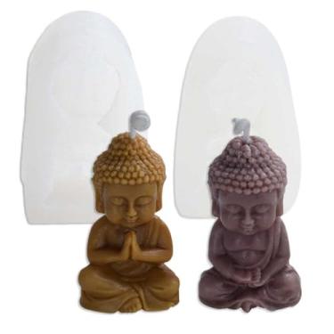 Imagem de Tone Fun Moldes de silicone em forma de vela meditada Little Buddha (2 peças) para fazer velas, resina, velas de aromaterapia, sabonete de cera artesanal, decoração de casa, artesanato