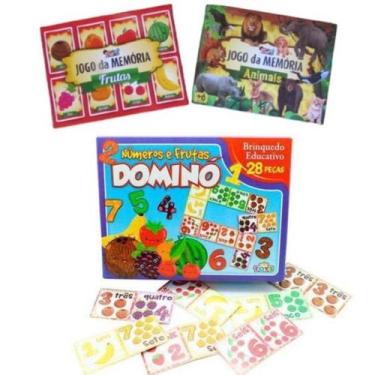 Imagem de Kit 03 Jogos (M. Frutas 26 Peças + Animais 26 Peças + Dominó Frutas e 