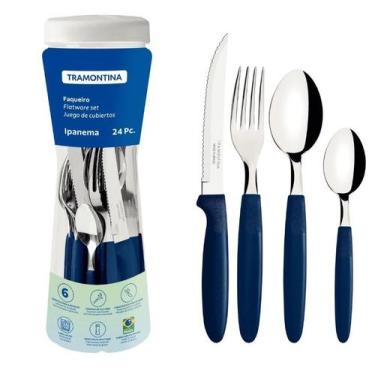 Imagem de Jogo De Talheres Faqueiro 24 Peças Ipanema MEGA - Tramontina,  Azul-Ma