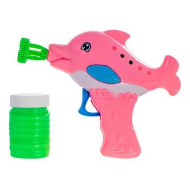 Imagem de Lança Bolha Sabão Gatilho Arma Arminha Golfinho Rosa Menina - NoBrand,