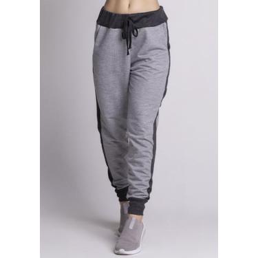 Imagem de Calça Vekyo Jogger Unissex Bicolor Moletom Slim Flanelado, Cinza, M, U