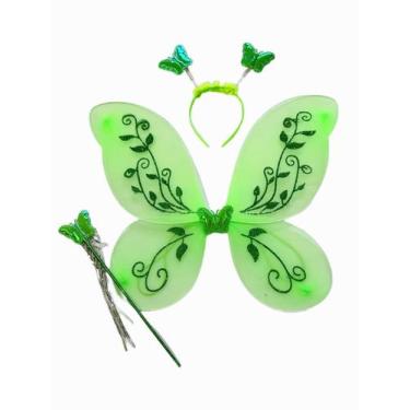Imagem de Kit  Borboleta Infantil  Asa + Tiara + Varinha - C.F.FANTASIAS, VERDE