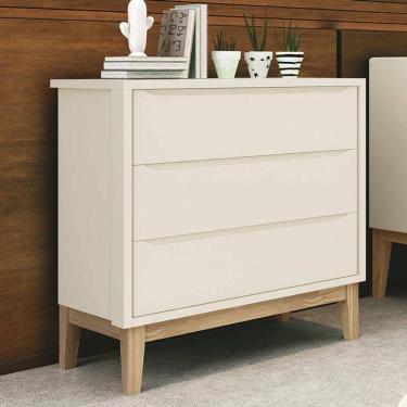 Imagem de Cômoda Infantil Classic 3 Gavetas Areia Fosco Com Pés Madeira Natural Reller Móveis Areia Fosco