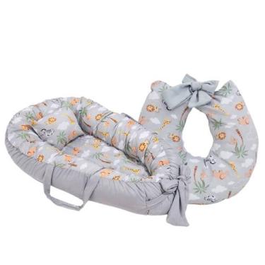 Imagem de kit Ninho Redutor de Berço + Almofada Amamentação Linha Safari - Jbaby