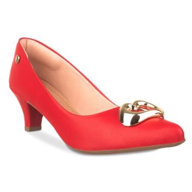 Imagem de Scarpin Feminino Salto Fino Baixo Bico Fino Coração - Fabrik, Vermelho