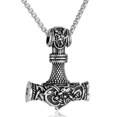 Imagem de STEFWD Colar de urna de martelo viking para cinzas para homens vintage nórdico Mjolnir pingente memorial lembrança joia de cremação, Aço inoxidável, Sem Pedra Preciosa