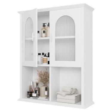 Imagem de CJL Armário de parede de banheiro com porta canelada, armário de remédios de 50 x 74 cm, armário de armazenamento sobre o vaso sanitário, branco