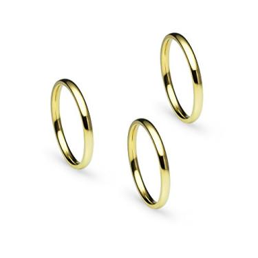 Imagem de Silverline Jewelry 3 peças 2 mm de aço inoxidável feminino liso aliança de casamento empilhável confortável anéis prata/ouro/rosa/preto/azul/tom tricolor tamanhos 5-12 Amarelo