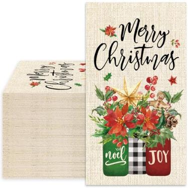 Imagem de JarThenaAMCS Guardanapo de convidado Merry Christmas Poinsétia Azevinho Baga Descartável Guardanapo de Papel Rústico de Natal Jantar Toalha de Mão Guardanapo para Decoração de Mesa de Festa de