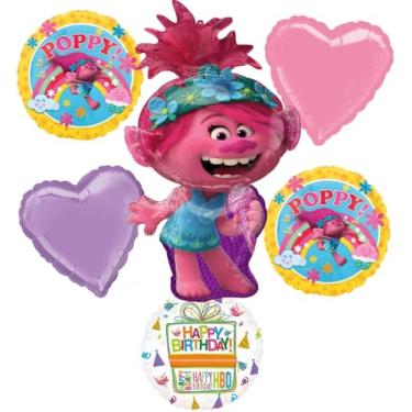 Imagem de Trolls Poppy Birthday Party Supplies Balloon Bouquet Decorations 6pc