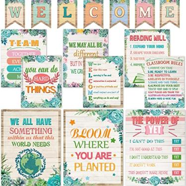 Imagem de 17 peças suculentas sala de aula, pôsteres motivacionais, placas de decoração de boas-vindas para sala de aula, suculentas, quadro de avisos, decorações de crescimento mentalidade de sala de aula,
