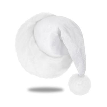 Imagem de Eoocan Chapéu de Papai Noel, chapéu de Papai Noel para crianças, chapéus de Natal brancos confortáveis de veludo extragrande clássico de pelúcia para Natal, Ano Novo, Festivo, Festas de Festas