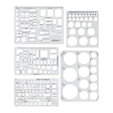 Imagem de GAUENEEN 5 peças de modelos arquitetônicos: círculo, planta de casa, design de interiores e modelos de móveis, ferramentas de desenho e formas de régua para arquitetura