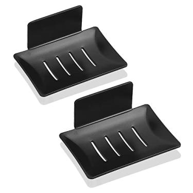 Imagem de Lancher Porta-Sabonete Adesivo para Saboneteira (Não É Necessário Fazer Chanfros) Porta-Sabonete Em Alumínio para Saboneteira Suporte para Banho - Preto (Pacote com 2 Saboneteiras)
