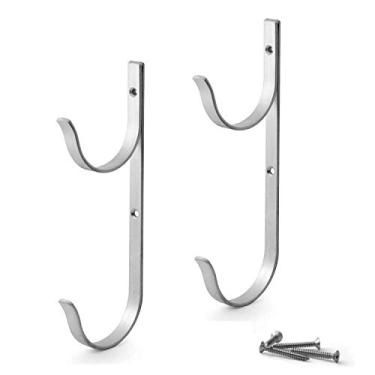 Imagem de Conjunto de 2 peças de cabides de mastro de piscina, suporte de alumínio prateado resistente com parafusos, ganchos perfeitos para piscinas, bastões telescópicos, escumadores, redes, escovas,