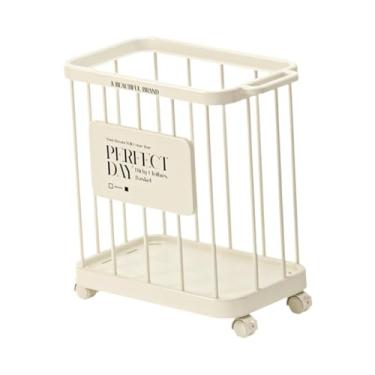 Imagem de Ｂｅｓｇａ Cesto de roupa suja com rodas, organizador de cesto de roupas com rodinhas, cesto de armazenamento para quarto de família, banheiro essencial, Branco