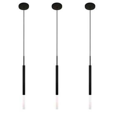 Imagem de Kit 3 Pendentes Luminária De Teto Tubo Difusor Balcão Preto - Singleli