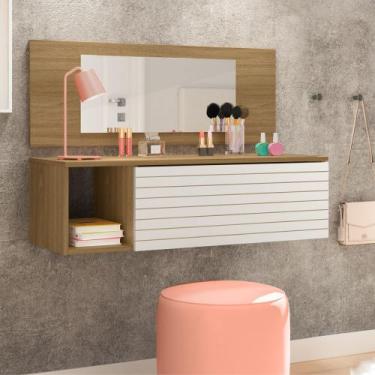 Imagem de Penteadeira Suspensa Camarim Make Up Joy com Espelho - Nature/Branca -