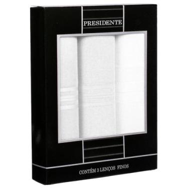 Imagem de Lenço presidente masculino caixa com 3 unidades 100% algodão, Branco, 