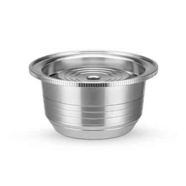 Imagem de Cápsulas de café reutilizáveis recarregáveis de aço inoxidável (240 ml) compatíveis com cápsulas de café Nespresso Vertuo cápsulas recarregáveis com 1 colher reutilizável, 1 escova (prata)