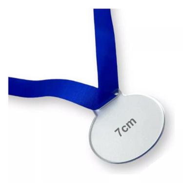 Imagem de 50 Medalhas Redondas 7cm Acrílico Cristal 2mm C/ Fita Azul - CNC Soroc