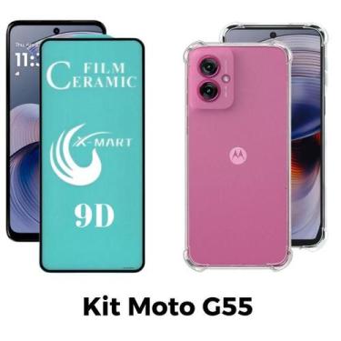 Imagem de Kit Capa Transparente + Película de Cerâmica para Motorola Moto G55 - 