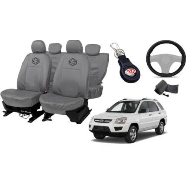 Imagem de Kit capa couro cinza Sportage 2004 a 2010 + capa volante - ferro tech 