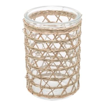 Imagem de Vaso Decorativo Em Vidro Com Fibra Natural Para Plantas Flores Velas