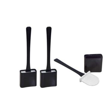 Imagem de Kit 3 Escovas Sanitária de Silicone Preto Arqplast Compacto Limpeza Va