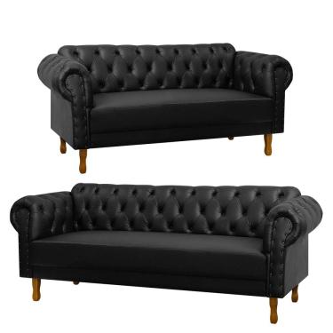 Imagem de Kit Sofá 2 e 3 Lugares Chesterfield Clássico para Recepção e Consultório Corino - SOFA STORE