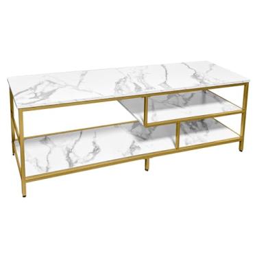 Imagem de AT-VALY Suporte De Tv Para Tvs De 55-75 Polegadas, Suporte De Tv De Metal E Mdf Com Prateleiras De Armazenamento De 3 Camadas Para Sala De Estar, Centro De Entretenimento Com Armários De Armazenamen