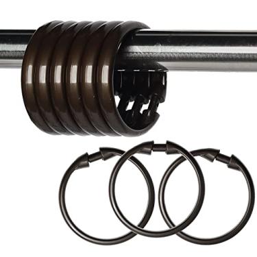 Imagem de 12 pçs anéis de cortina de chuveiro de plástico premium ganchos deslizantes em varões de chuveiro padrão fechamento fácil de pressão (bronze, formato O)