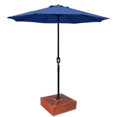 Imagem de Kit Ombrelone Guarda Sol 3m Articulado Azul com Base Revestida Madeira