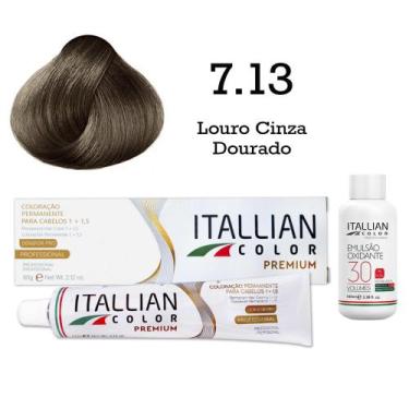 Imagem de Kit Coloração Itallian Color 7.13 Louro Cinza Dourado + Oxi 30