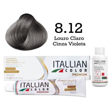 Imagem de Kit Coloração Itallian Color 8.12 Louro Claro Cinza Violeta + Oxi 30