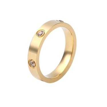 Imagem de Anel clássico de cristal conjunto de anéis de casamento masculino e feminino banhado a ouro 18 K joia para homens e mulheres, 8-Women's, Aço inoxidável, Sem pedra preciosa