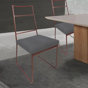 Imagem de Kit 02 Cadeiras Sala de Jantar Escritório Office Stark Industrial Ferro Bronze Sintético Cinza - Ahz Móveis