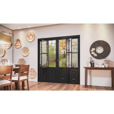 Imagem de Porta de Aço de Correr com Postigo e Grade Quadrada 4 Folhas 213x200cm Facilitá Lucasa