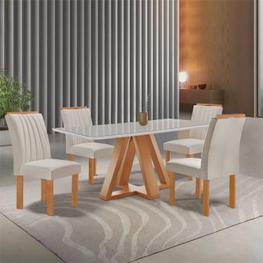 Imagem de Conjunto Mesa Tampo Smart Plus Vidro Kyra 120cmx90cm 4 Cadeiras Arizona