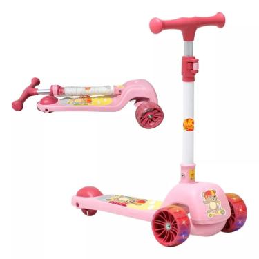 Imagem de Patinete Urso Led Rosa Infantil Ajustavel 50kg Dobravel Dm