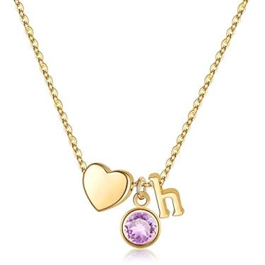 Imagem de Ursilver Colar com pedra do mês de nascimento para meninas e mulheres – Colar de coração banhado a ouro 14 K com inicial do mês de nascimento, colar com pingente de pedra do mês de nascimento, presentes de aniversário para mulheres e, Ouro, não conhecido