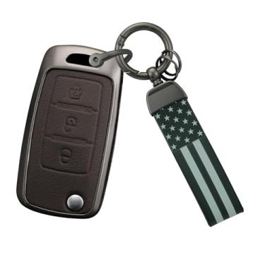 Imagem de HIBEYO Capa de chaveiro inteligente compatível com Dongfeng DFM Aeolus AX7 AX5 AX4 AX3 Glory 360 370 580 Cefiro MX6 Capa de couro e acessórios de liga com chaveiros da bandeira dos EUA - B tipo marrom