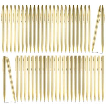 Imagem de Dimeho 50 canetas esferográficas douradas metálicas finas retráteis de tinta preta mini cônicas de 1,0 mm, suprimentos para Natal, casamento, casa, escritório, escola, sala de aula, lembrancinhas de