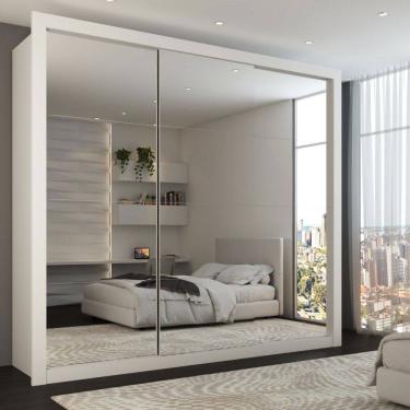 Imagem de Guarda-Roupa Casal Louise 3 Portas de Correr 4 Gavetas Espelhado Branco - Panorama Móveis