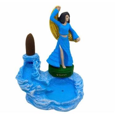 Imagem de Incensário cascata Cigana Azul clara 13 cm resina - Lua Mística - 100%