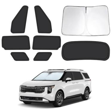 Imagem de 8 peças de persianas de janela de carro para Kia Carnival 2022-2024 2025, capas de janela de carro completas para privacidade, para-sol para carnaval dianteiro traseiro para-brisa janelas laterais