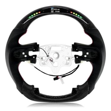 Imagem de VOONKE Volante Em Fibra De Carbono Real, Formato D, Com Costura, Indicador Mudança Marcha Led, Couro Perfurado, Fundo Plano Para Chevrolet Silverado/Blazer 2019-2024 - Sem Remos